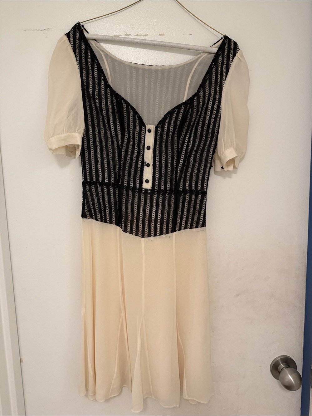 Cream and Black Vintage-Inspired Midi Dress